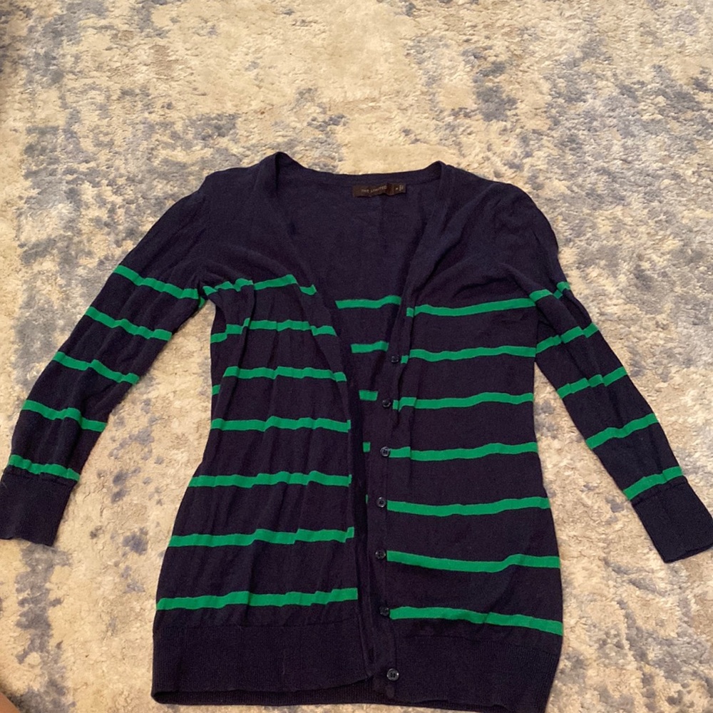 Navy and green striped cardigan from The Limited. Size medium